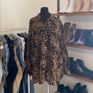 Intro. Chiffon Leopard Print Button Down W/ Velet